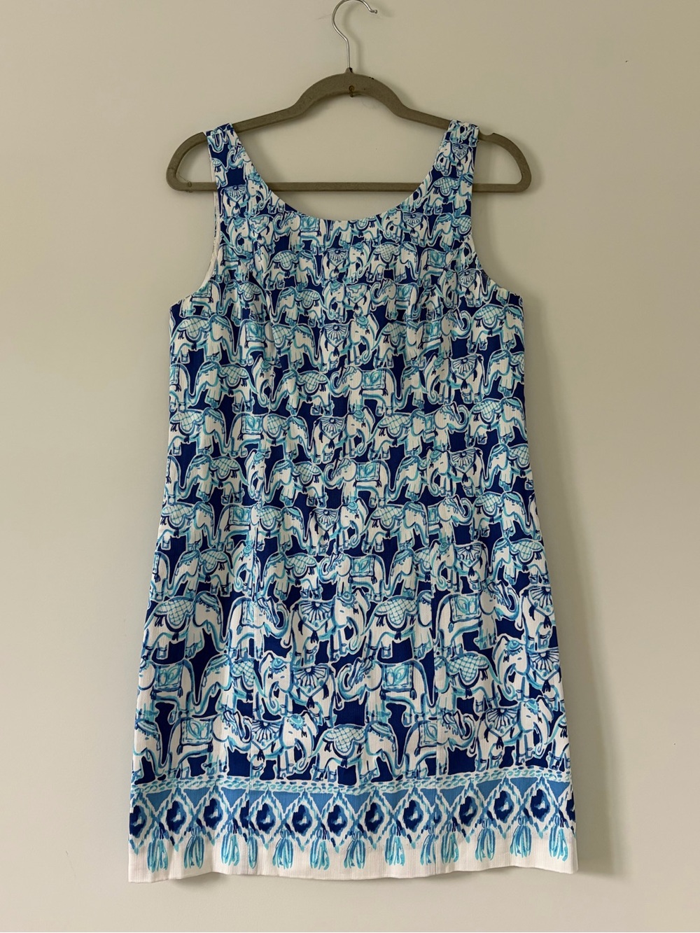 Lilly Pulitzer Cathy Sleeveless Shift Dress Blue White Get Trunky Elephant 6